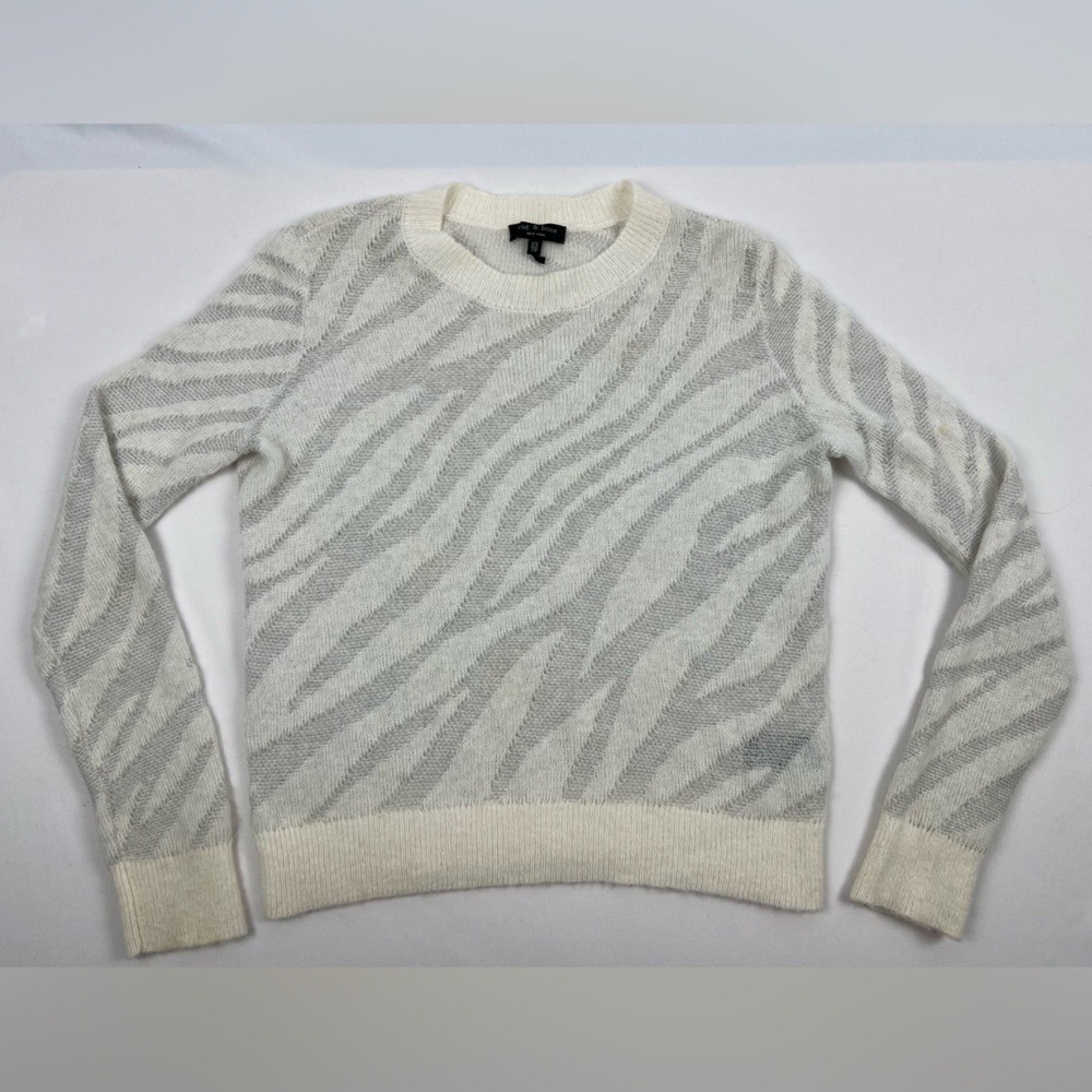 Rag & Bone Baby Alpaca Merino Wool Zebra Print Metallic Sweater White Grey Xs